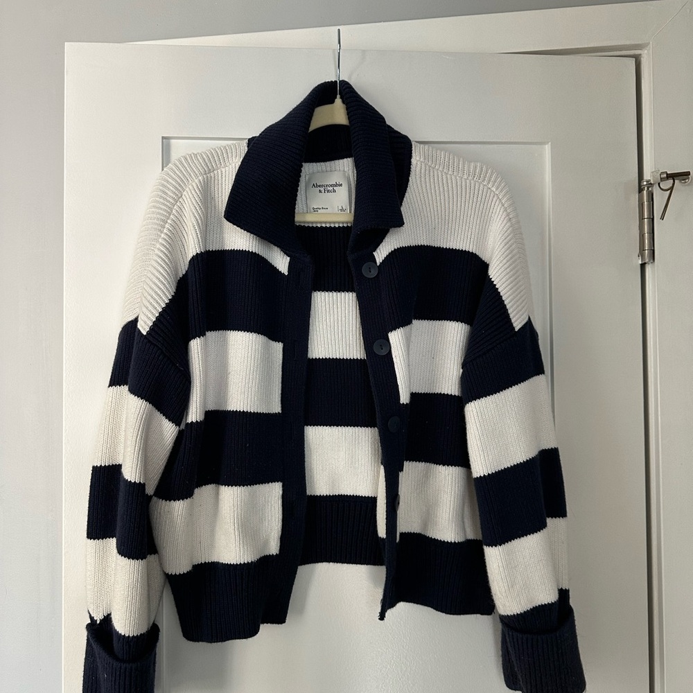 Abercrombie & Fitch Navy and White Striped Cardigan